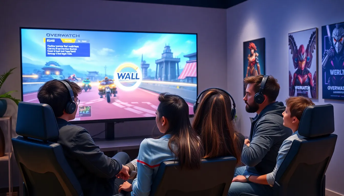 diverse gamers eagerly discussing the next Overwatch season.